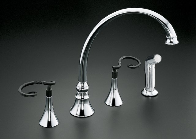 Kohler K-677-4W Finial Art kitchen sink faucet with wrought swi