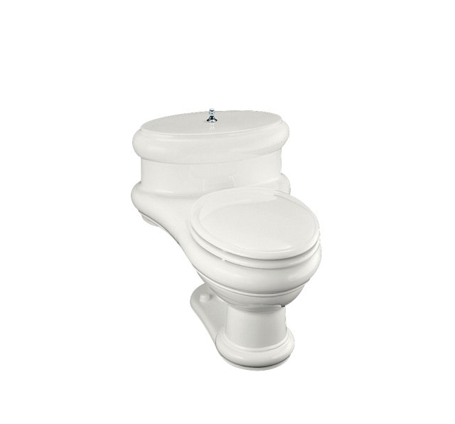 Kohler K-3360-0; Revival (R) one-piece elongated toilet with Polished Chrome lift knob and hinges and toilet seat and cover; in White; Discontinued Product