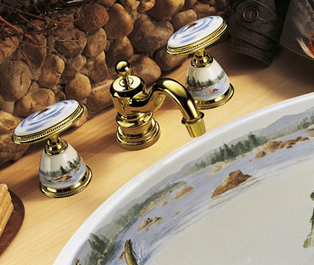 Kohler K-258-RF Antique(TM) The Rod and the Fly(TM) ceramic handle insets and skirts