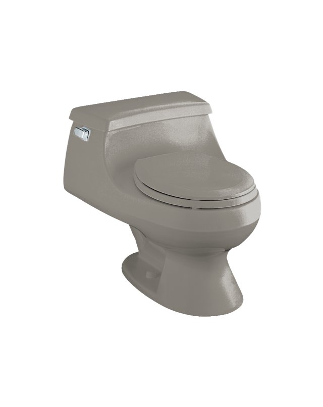 Kohler K-3386; Rialto(R); one-piece round-front toilet with French Curve(R) toilet seat and left-hand trip lever