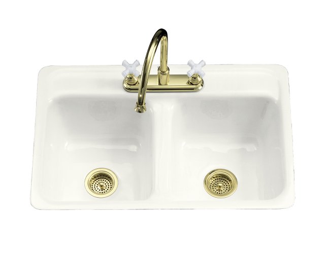 Kohler K-5950-4-0; Delafield (R) tile-in/metal frame kitchen sink with four-hole faucet drilling; in White
