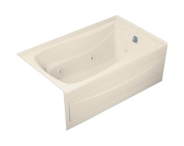 Kohler K-1239-RA-47; Mariposa (R) 5' whirlpool with integral apron flange and right-hand drain; in Almond; Discontinued Product