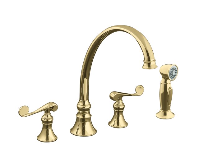 Kohler K-16109-4 Revival(R) kitchen sink faucet with 9-3/16"" spout sidespray and scroll lever handles