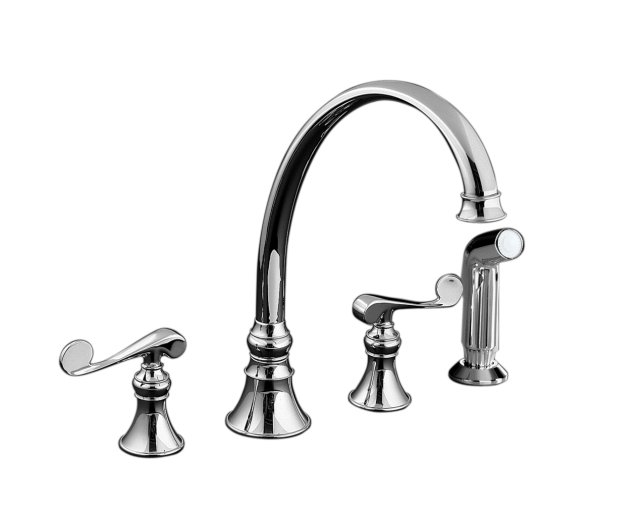 Kohler K-R16109-4 Revival(R) kitchen sink faucet with 9-3/16"" spout sidespray and scroll lever handles