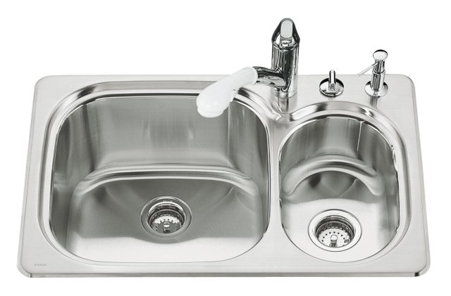 Kohler K-3228-3 Ravinia(TM) high/low self-rimming kitchen sink with three-hole faucet punching