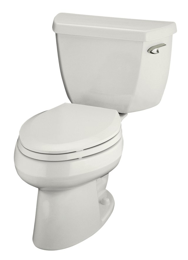 Kohler K-3505-TR-0; Wellworth (R) Pressure Lite (R) elongated 1.4 gpf toilet with tank cover locks and right-hand trip lever less seat; in White