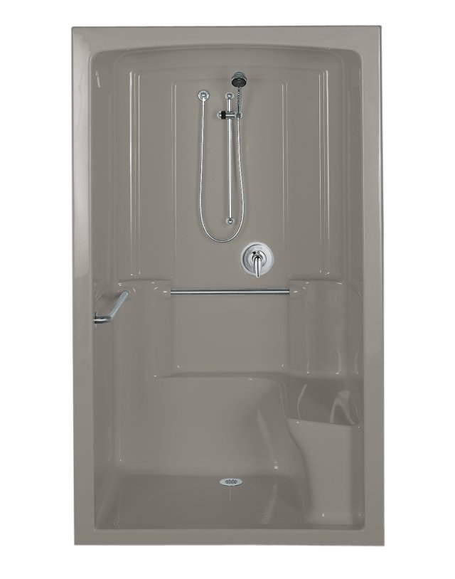 Kohler K-12110-N Freewill(R) barrier-free shower module with nylon grab bars and seat on right 52"" x 37-1/2"" x 84""