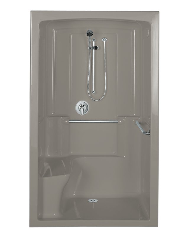 Kohler K-12109-N Freewill(R) barrier-free shower module with nylon grab bars and seat on left 52"" x 37-1/2"" x 84""