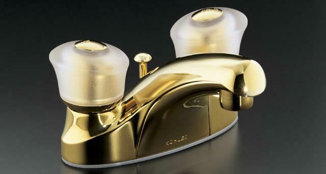 Kohler K-P15240-7 Coralais(R) centerset lavatory faucet with sculptured acrylic handles less drain lift rod hole with plug