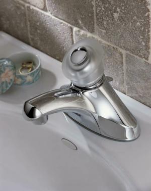 Kohler K-P15681-P Coralais(R) single-control centerset lavatory faucet with sculptured acrylic handle and ground joints