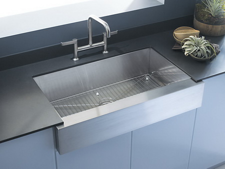 Kohler K-3943; Vault (TM); 35-1/2"" x 21-1/4"" x 9-5/16"" under-mount single-bowl kitchen sink stainless steel with shortened apron-front for 36"" cabinet repair replacement technical part breakdown