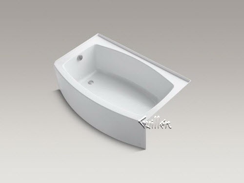 Kohler K-1100-LA; Expanse (R); 60"" x 32-38"" curved alcove bath with integral tile flange and left-hand drain repair replacement technical part breakdown