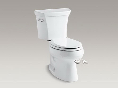 Kohler K-3998; Wellworth (R); two-piece elongated 1.28 gpf toilet with Class Five (R); flush technology and left-hand trip lever repair replacement technical part breakdown