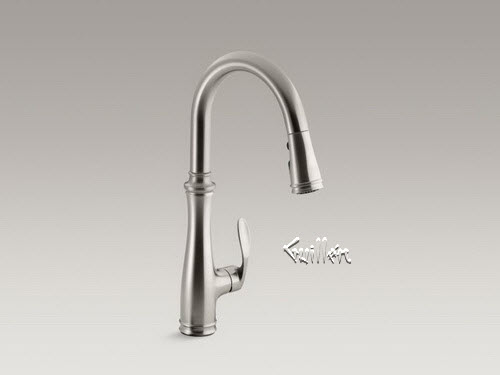 Kohler K-560; Bellera (R) ; single-hole or three-hole kitchen sink faucet with pull-down 16-3/4"""" spout and right-hand lever handle DockNetik (R); magnetic docking system and a 3-function sprayhead featuring the new Sweep (TM) spray repair replacement technical part breakdown