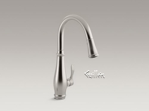 Kohler K-780; Cruette (R) ; single-hole or three-hole kitchen sink faucet with pull-down 16-3/4"""" spout and lever handle DockNetik (R); magnetic docking system and a 3-function sprayhead featuring the new Sweep (TM) spray repair replacement technical part breakdown