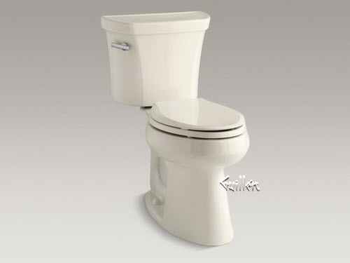 Kohler K-3889; Highline (R); Comfort Height (R) two-piece elongated 1.28 gpf toilet with Class Five (R); flush technology and left-hand trip lever repair replacement technical part breakdown