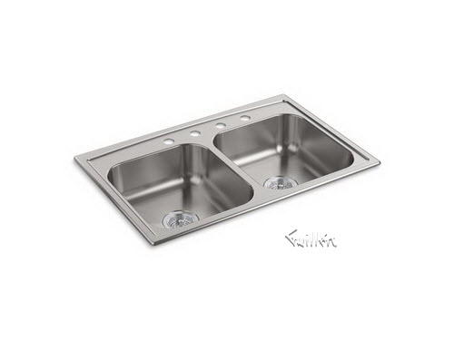 Kohler K-4015-4; Toccata (TM); 33"" x 22"" x 6"" top-mount double-equal bowl kitchen sink repair replacement technical part breakdown