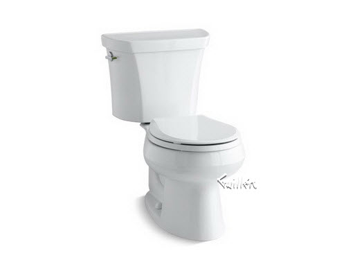Kohler K-3987; Wellworth (R); two-piece round-front dual-flush toilet with Class Five (R); flush technology and left-hand trip lever repair replacement technical part breakdown
