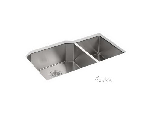Kohler K-5282; Strive (TM); 35-1/2"" x 20-1/4"" x 9-5/16"" under-mount extra-large/medium double-bowl kitchen sink with basin rack repair replacement technical part breakdown