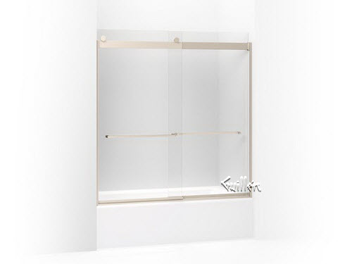 Kohler K-706007-L; Levity (R); sliding bath door 62"" H x 56-5/8 - 59-5/8"" W with 3/8"" thick Crystal Clear glass and square towel bar repair replacement technical part breakdown