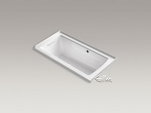 Kohler K-1947-GLW; Archer (R); 60"" x 30"" alcove BubbleMassage (TM) air bath with tile flange left-hand drain and Bask (TM); heated surface repair replacement technical part breakdown