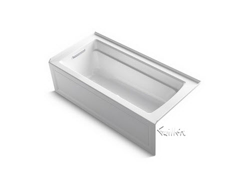 Kohler K-1949-GLAW; Archer (R); 66"" x 32"" alcove BubbleMassage (TM) air bath with integral apron left-hand drain and Bask (TM); heated surface repair replacement technical part breakdown