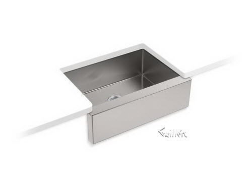 Kohler K-5417; Strive (TM); Self-Trimming (R); 29-1/2"" x 21-1/4"" x 9-5/16"" under-mount medium single-bowl kitchen sink with tall apron repair replacement technical part breakdown