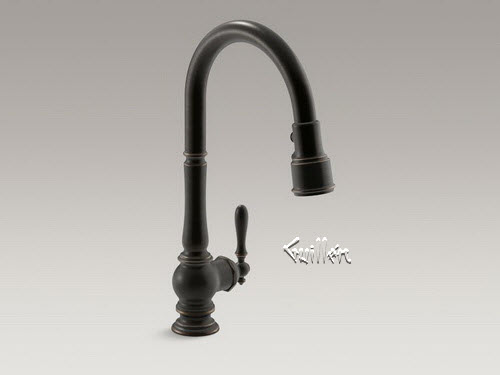 Kohler K-99259; Artifacts (R) ; single-hole kitchen sink faucet with 17-5/8"""" pull-down spout and turned lever handle DockNetik (TM) magnetic docking system and 3-function sprayhead featuring Sweep (TM) and BerrySoft (TM) spray repair replacement technical part breakdown