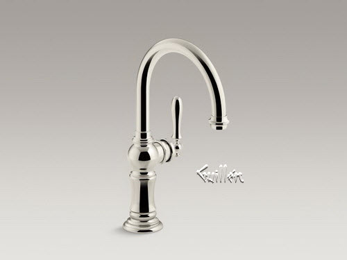 Kohler K-99264-SN; Artifacts (R); single-hole bar sink faucet with 13-1/16" swing spout Arc spout design; in Vibrant Polished Nickel